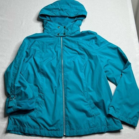 Chicos Women's Size 2‎ (M) Energy Jacket with Pockets Turquoise Hooded Coat - Picture 1 of 16